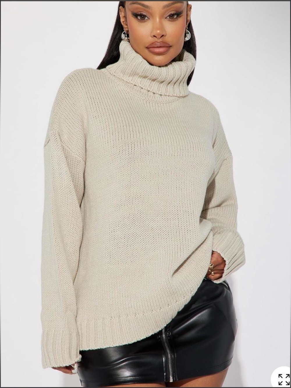 Fashion Nova Cream Roll Neck Chunky Knit Sweater